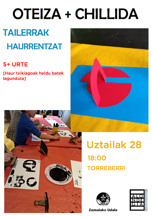Oteiza + Chillida haurrentzako tailerrak egingo da larunbatean Torreberrin