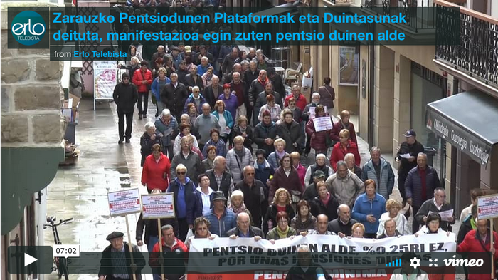 Bideoa: Pentsio duinen aldeko manifestazioa Zarautzen