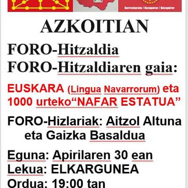 Hitzaldia: 'Euskara eta 1.000 urteko nafar estatua'