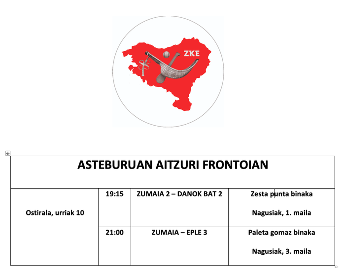 Aste honetako pilota partidak