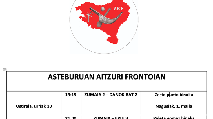 Aste honetako pilota partidak