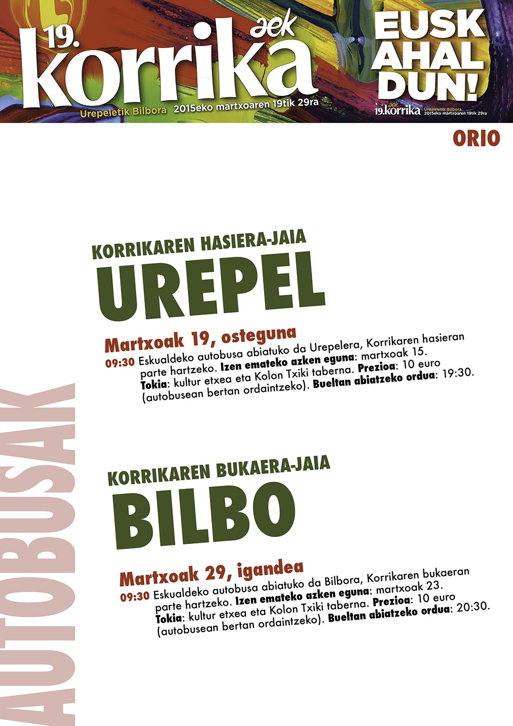 Kartelak: KORRIKA: Urepelera joateko autobusa