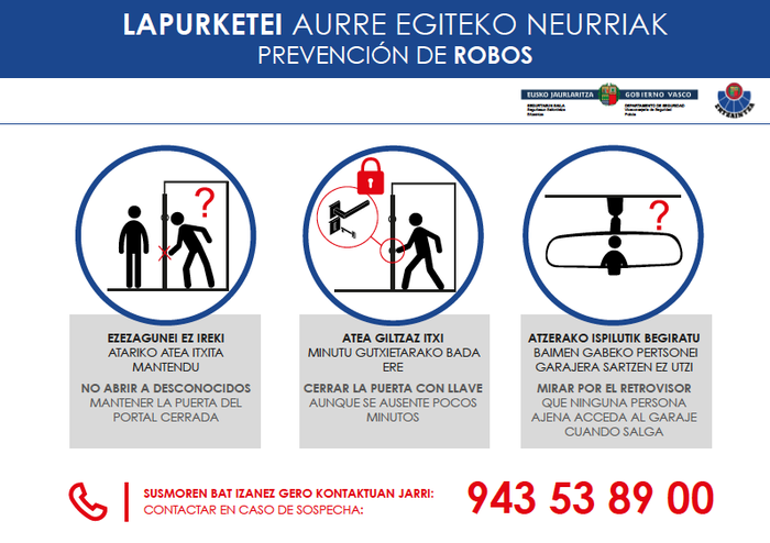 Etxe lapurretak saihesteko neurrien kartelak banatuko ditu Ertzaintzak