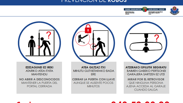 Etxe lapurretak saihesteko neurrien kartelak banatuko ditu Ertzaintzak