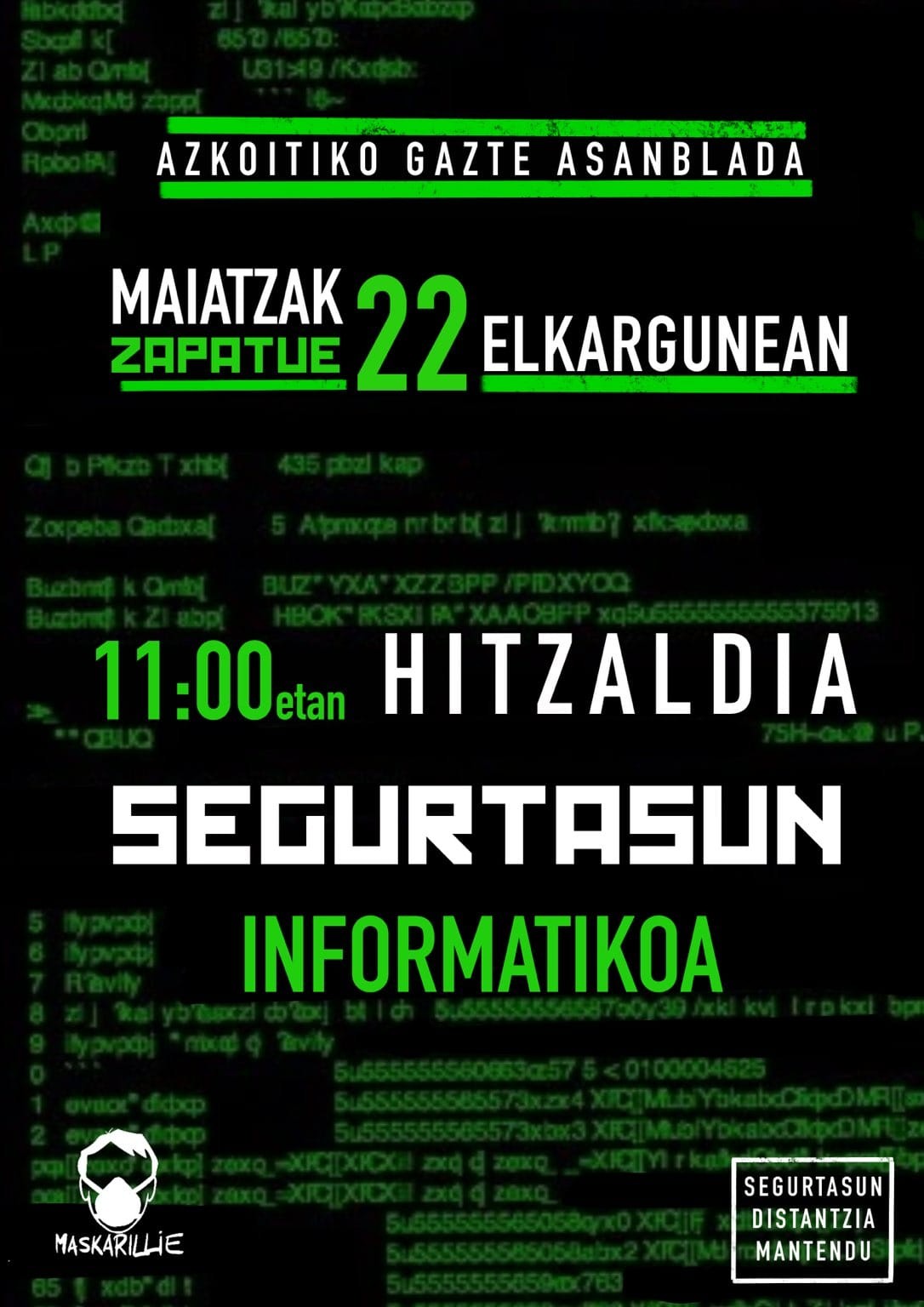 Datorren larunbaterako segurtasun informatikoari buruzko hitzaldia antolatu du Azkoitiko Gazte Asanbladak