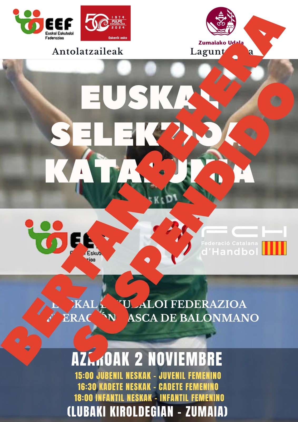 Bertan behera gelditu dira Euskal Selekzioaren eta Kataluniaren arteko partidak