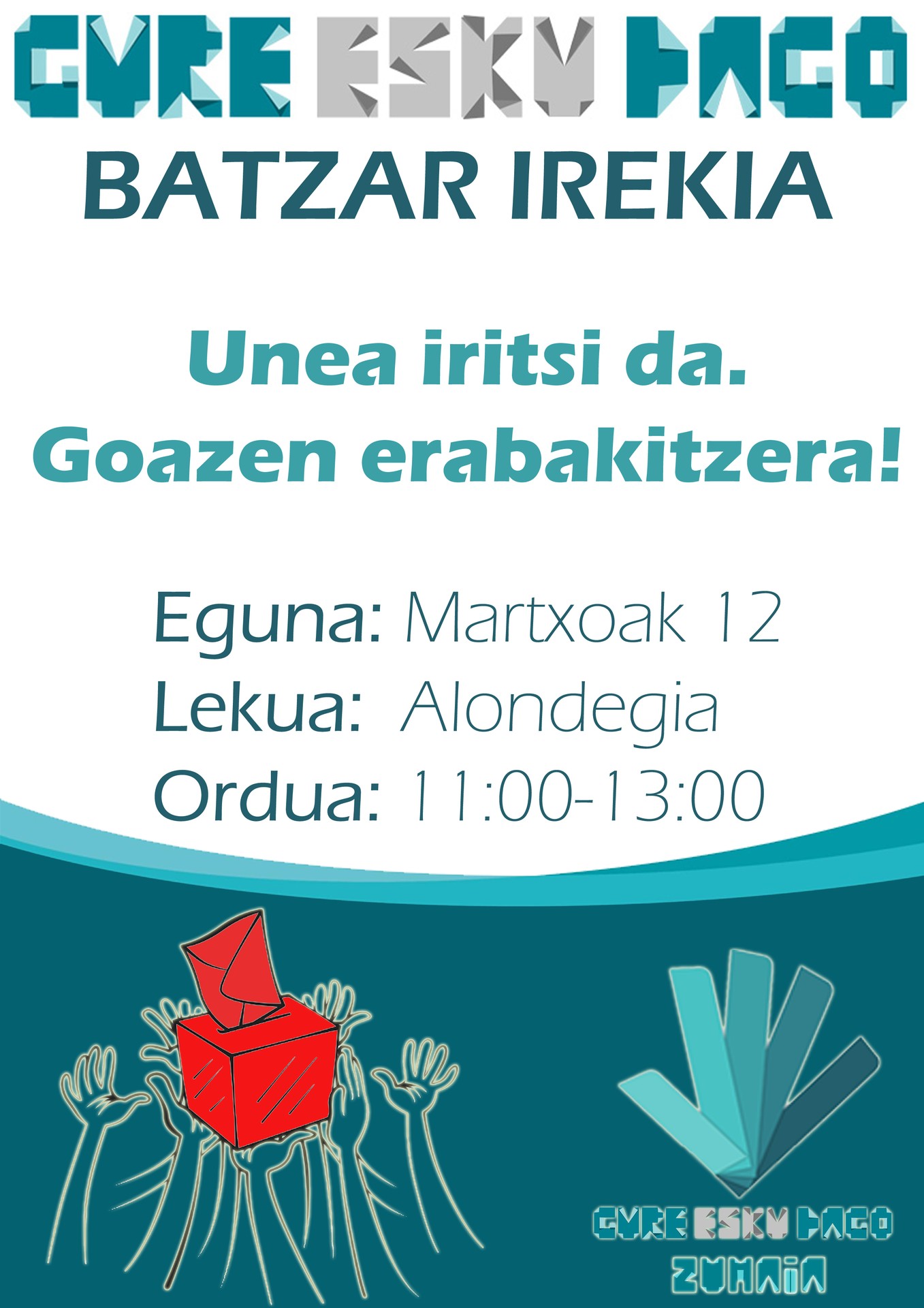 Gure Esku Dagok batzar irekia egingo du larunbatean