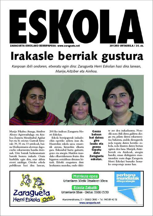 Zaraguetak Eskola berripapera kaleratu du