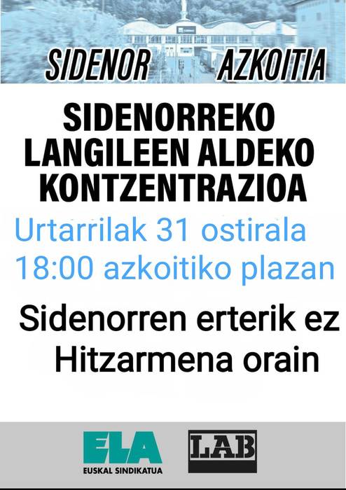 Elkarretaratzea: Sidenorreko langileen aldeko kontzentrazioa