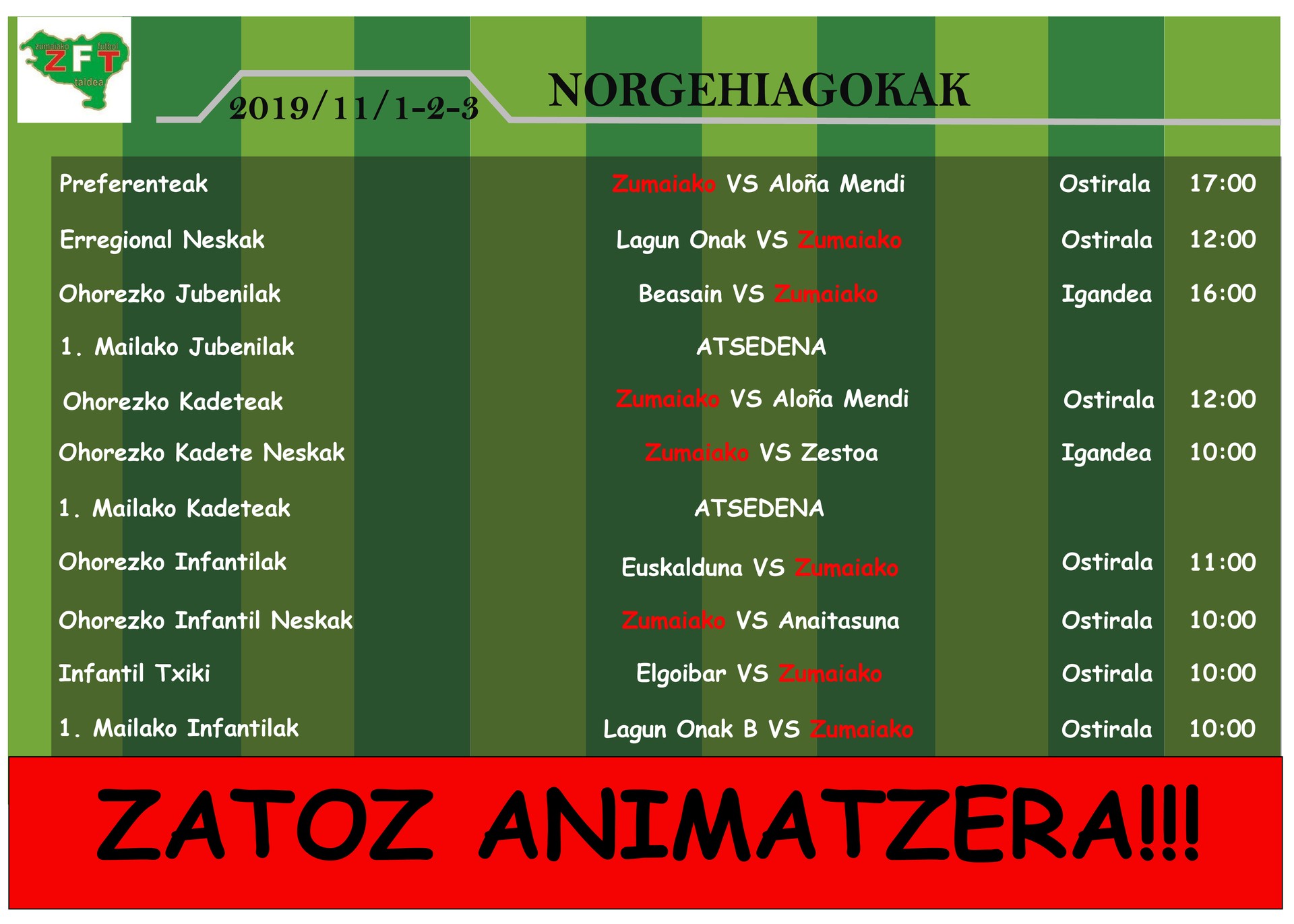 Zumaiakoko preferenteek eta ohorezko erregionaleko neskek bihar jokatuko dituzte norgehiagokak
