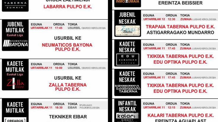 Pulpo Eskubaloiak gaur eta bihar artean jokatuko dituen partiduen ordutegia