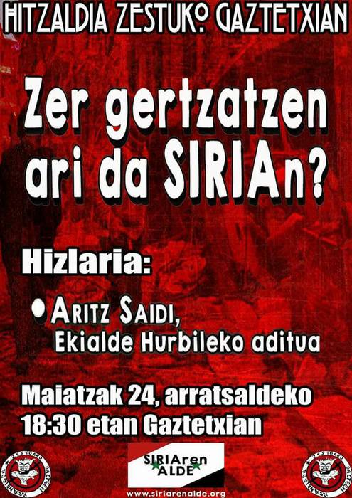 Zuzenketa: Gaur izango da Siriari buruzko hitzaldia Zestoan
