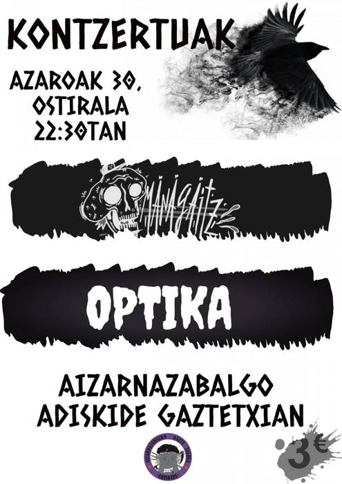 Managaitz eta Optika taldeen kontzertuak izango dira ostiralean, Aizarnazabalen
