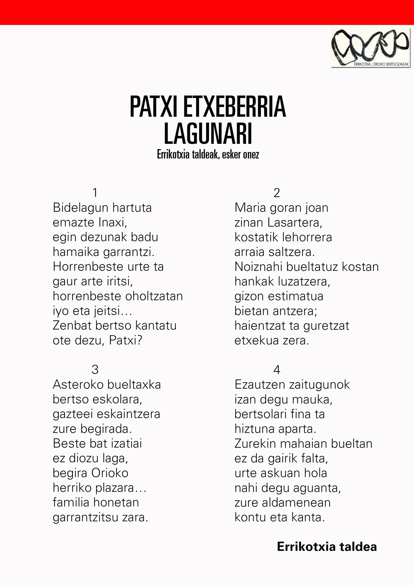 Patxi Etxeberriaren omenezko bertsoak