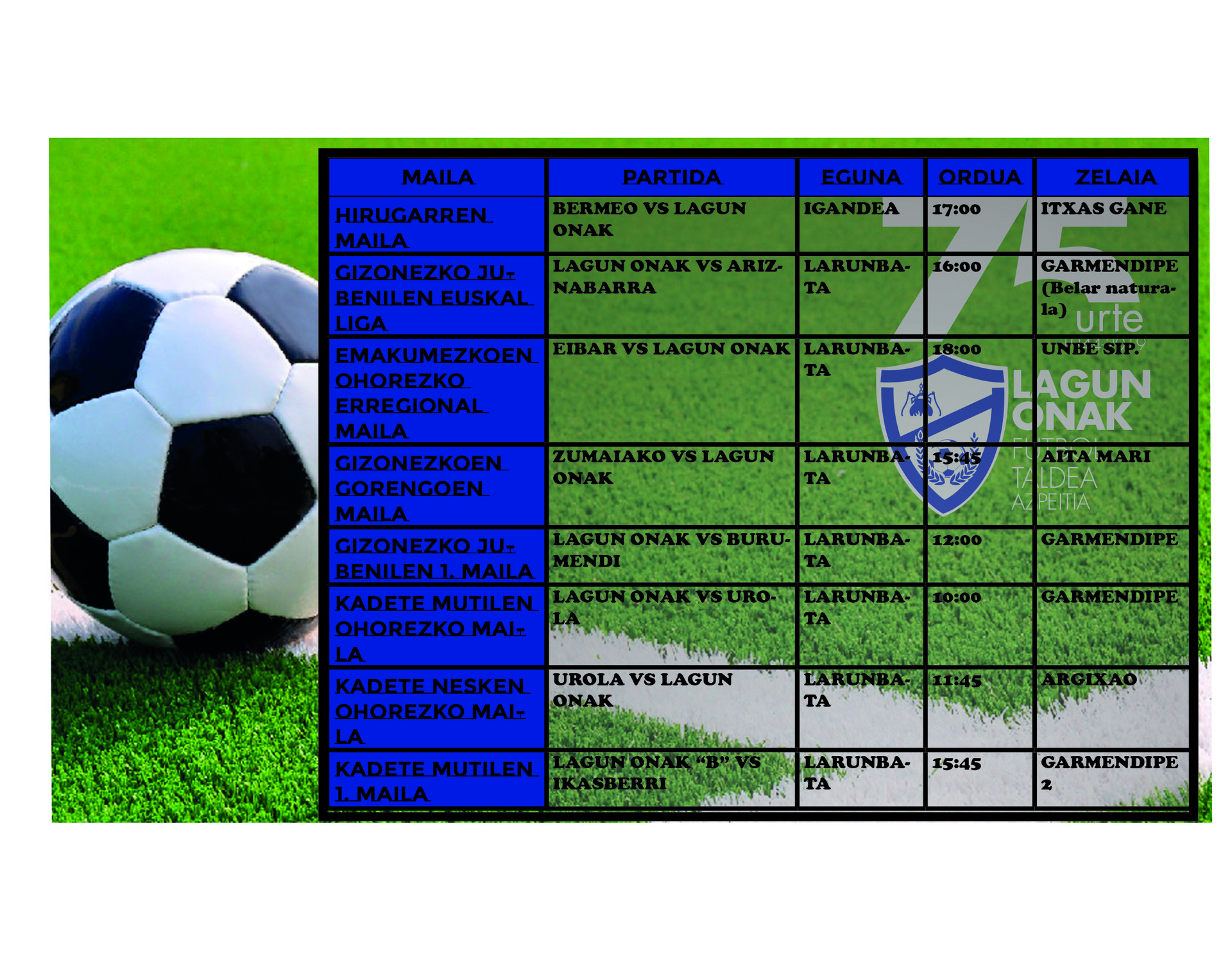 Asteburuan jokatuko ditugun futbol partidak