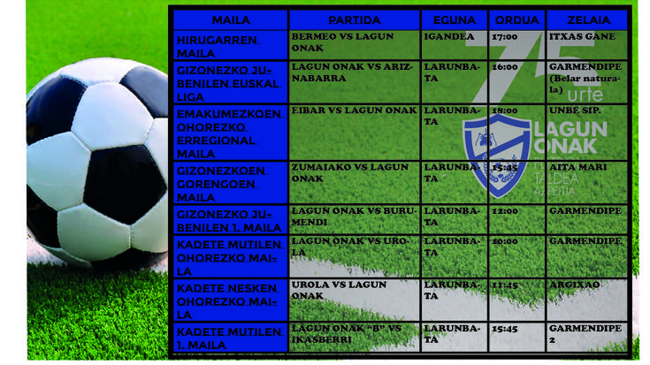 Asteburuan jokatuko ditugun futbol partidak