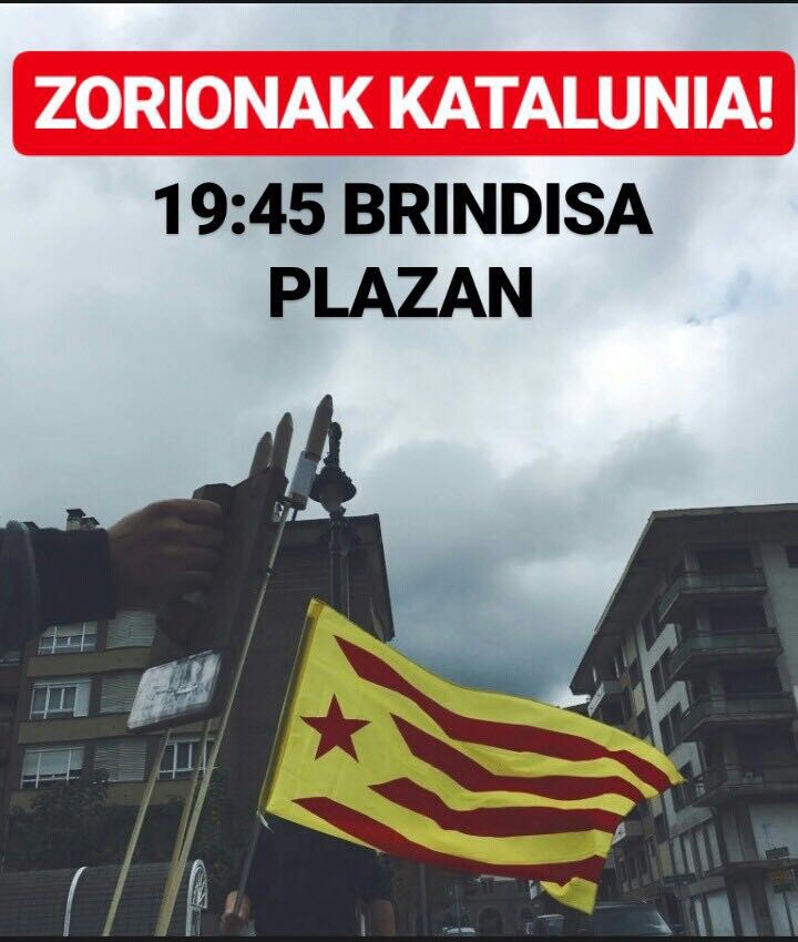 Kataluniaren aldeko brindisa egingo dute gaur plazan
