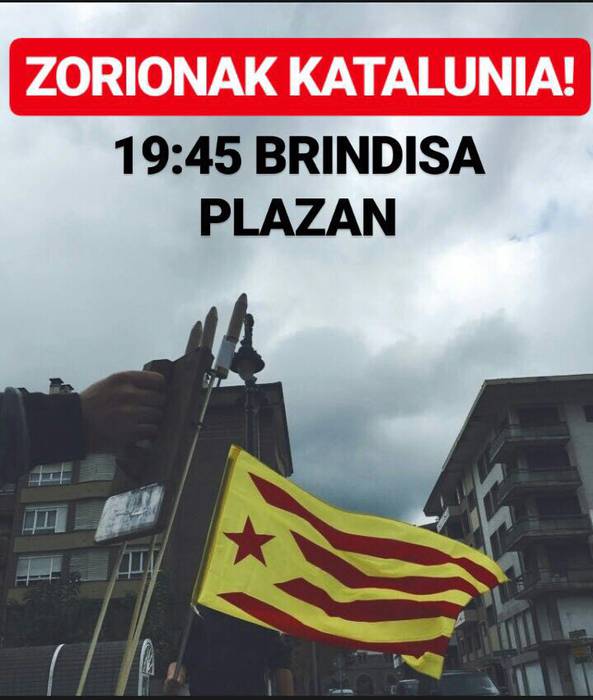 Kataluniaren aldeko brindisa egingo dute gaur plazan