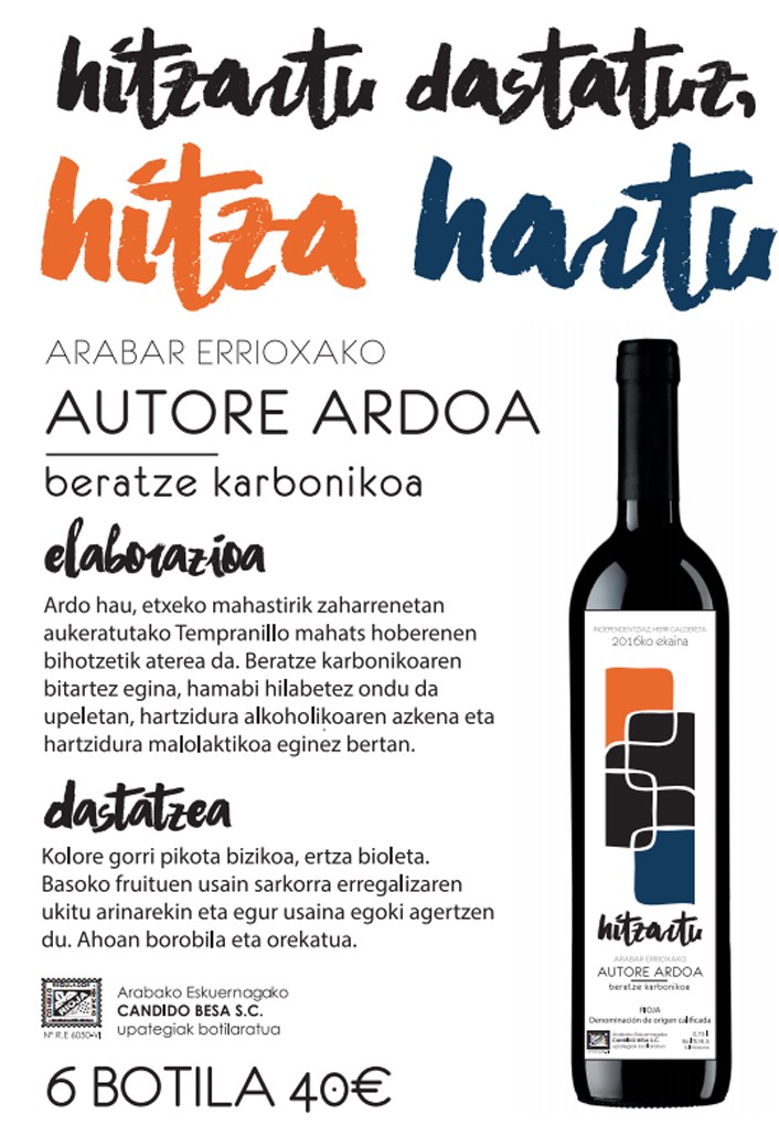 Hitzarturen ardoa eskuragarri izango da zapatutik aurrera