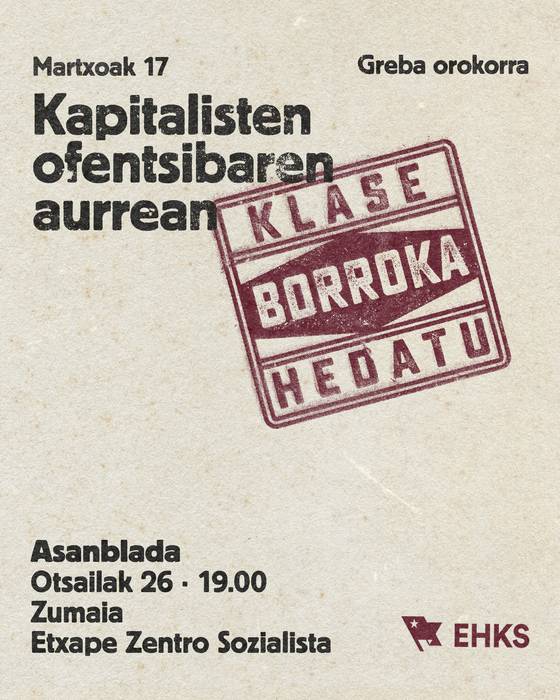 Martxoaren 17ko greba orokorra prestatzeko asanblada