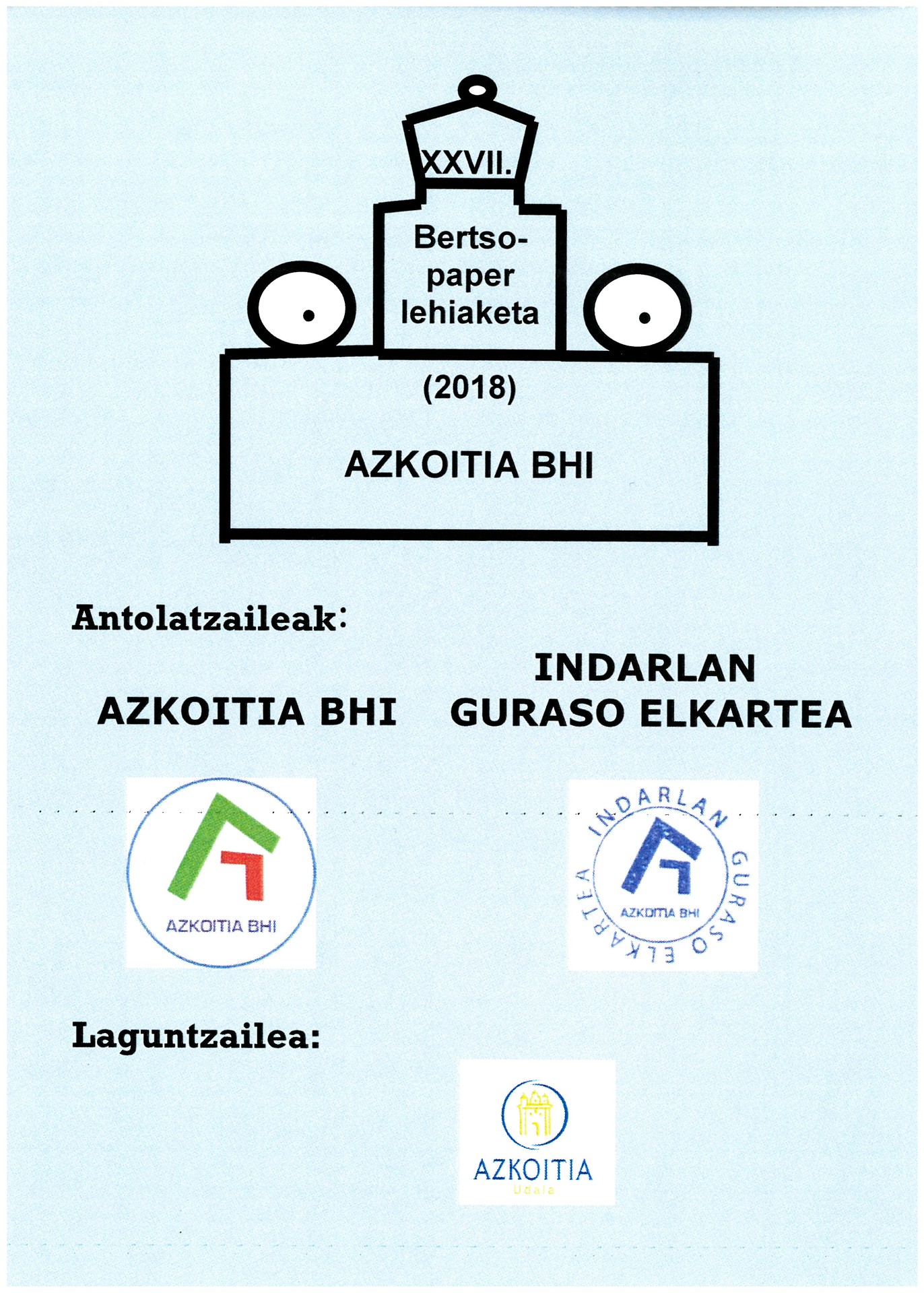 XXVII. Bertso Paper Lehiaketa antolatu dute Azkoitia BHIk eta Indarlan guraso elkarteak