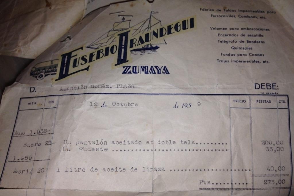 Eusebio Iraundegiren 1959ko faktura