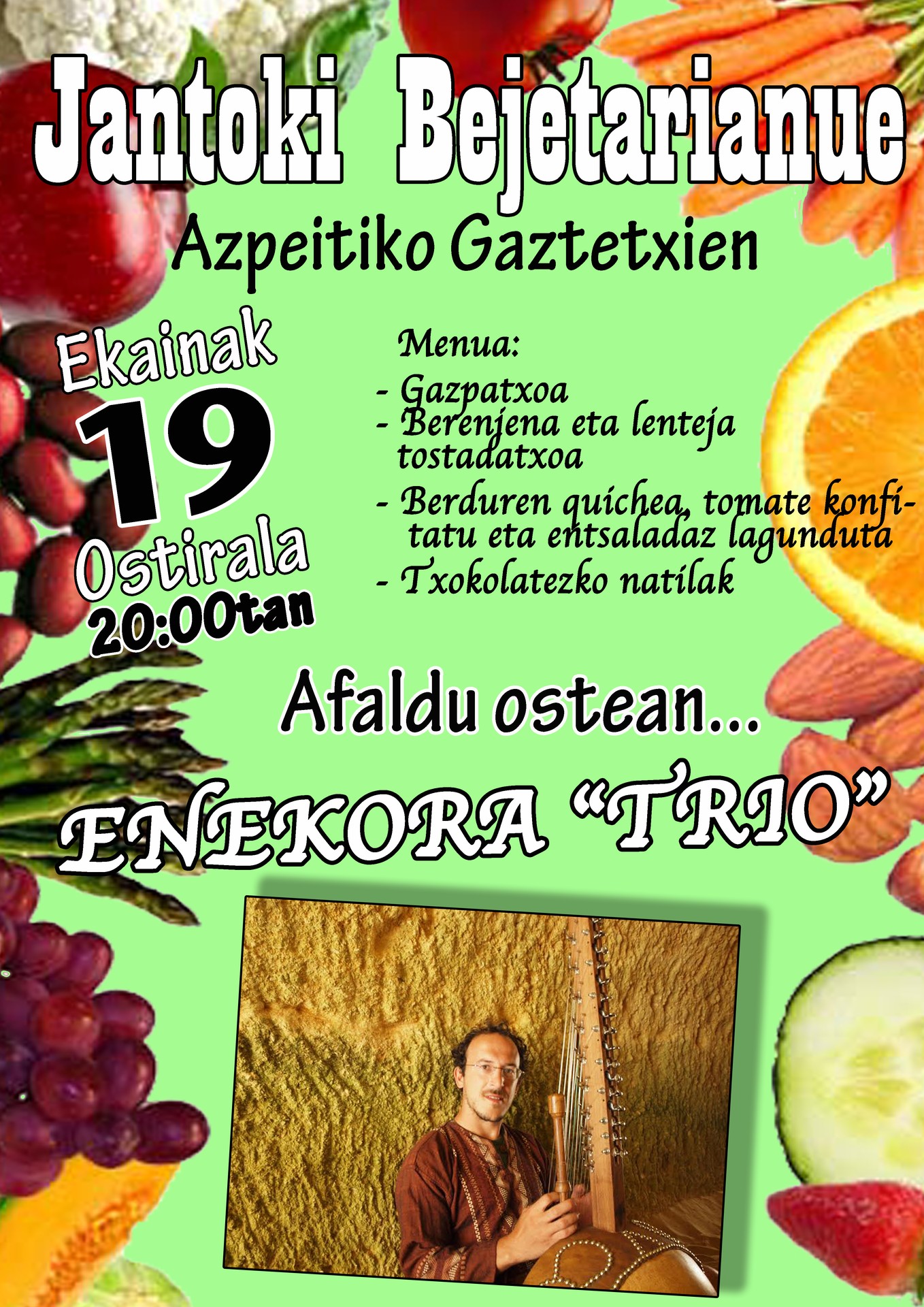 Ikasturteko azken Jantoki Begetarianoa, ostiralean Gaztetxean
