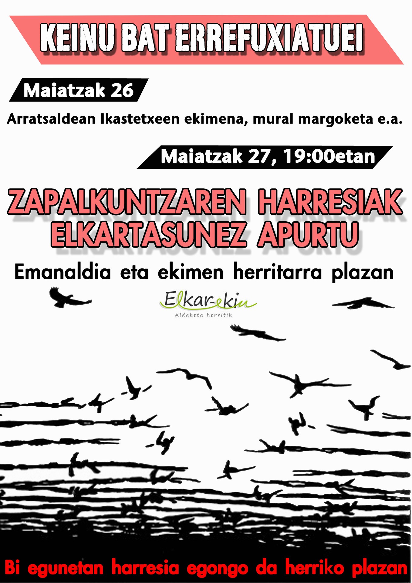 Keinu Bat Errefuxiatuei egitasmoa egingo dute hilaren 26 eta 27an, plazan