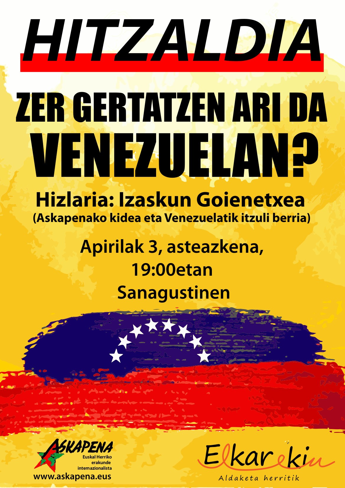 Venezuelako egoera aztergai, apirilaren 3an Sanagustinen izango den solasaldian