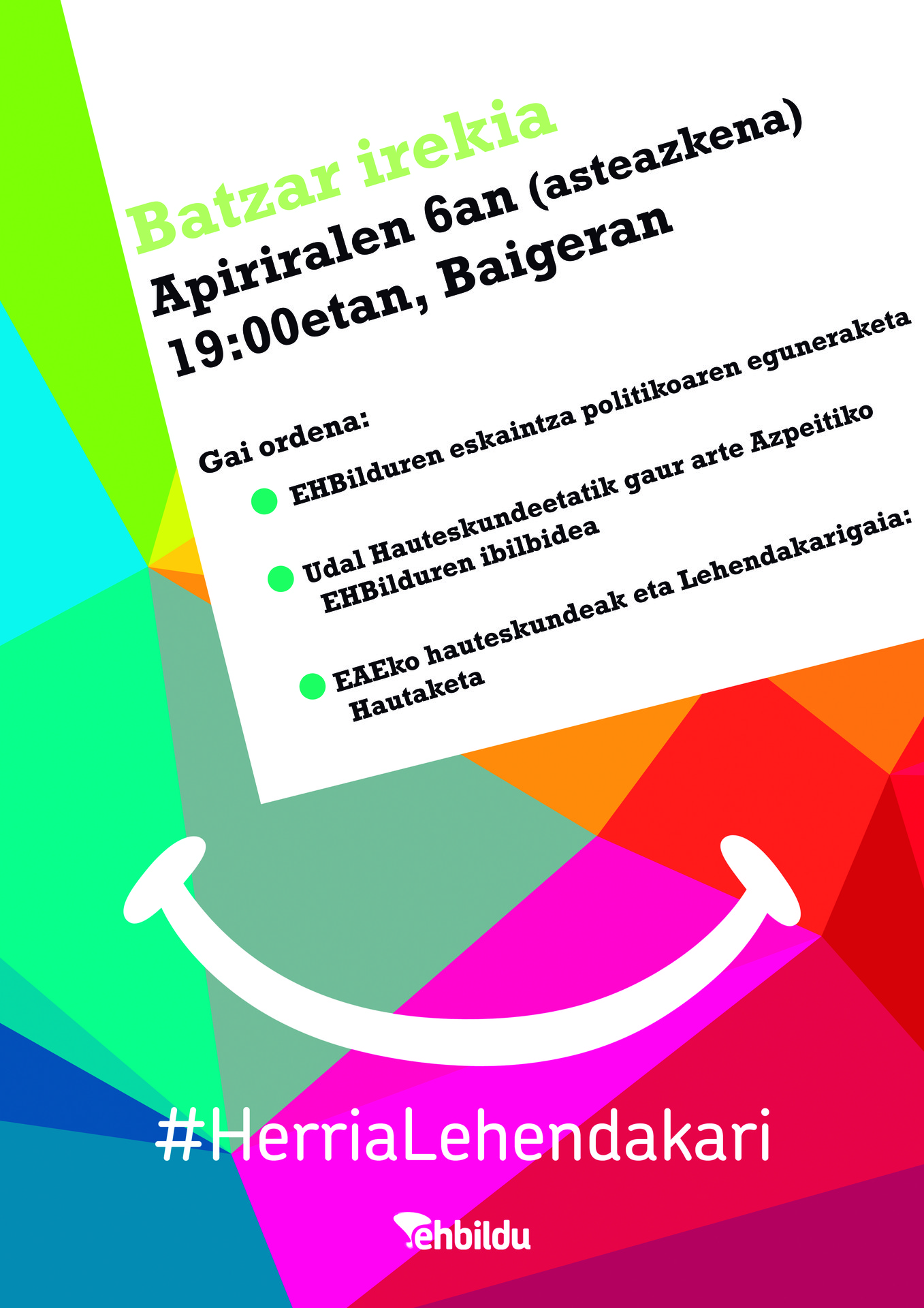 Azpeitiko EH Bilduren batzarra izango da bihar