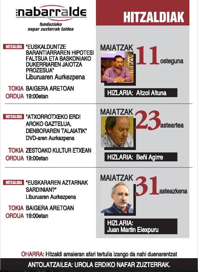 Hitzaldi eta aurkezpen zikloa antolatu du Napar Zuzterrak taldeak maiatzerako