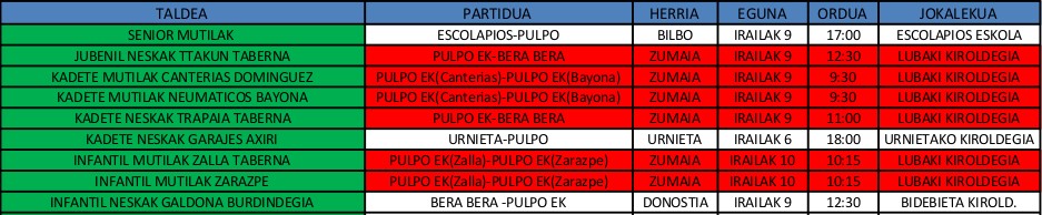 Aurre denboraldiko eskubaloi partiduak 