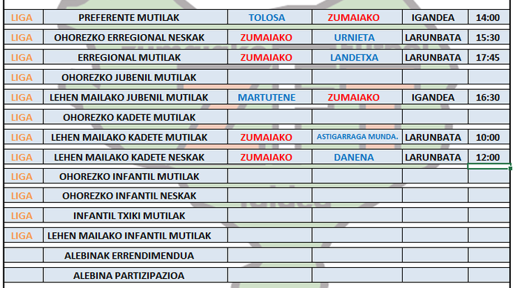 Asteburu honetako futbol partiden ordutegia