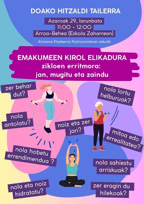 Hitzaldi-tailerra: 'Emakumeen kirol elikadura zikloen erritmora: jan, mugitu eta zaindu'