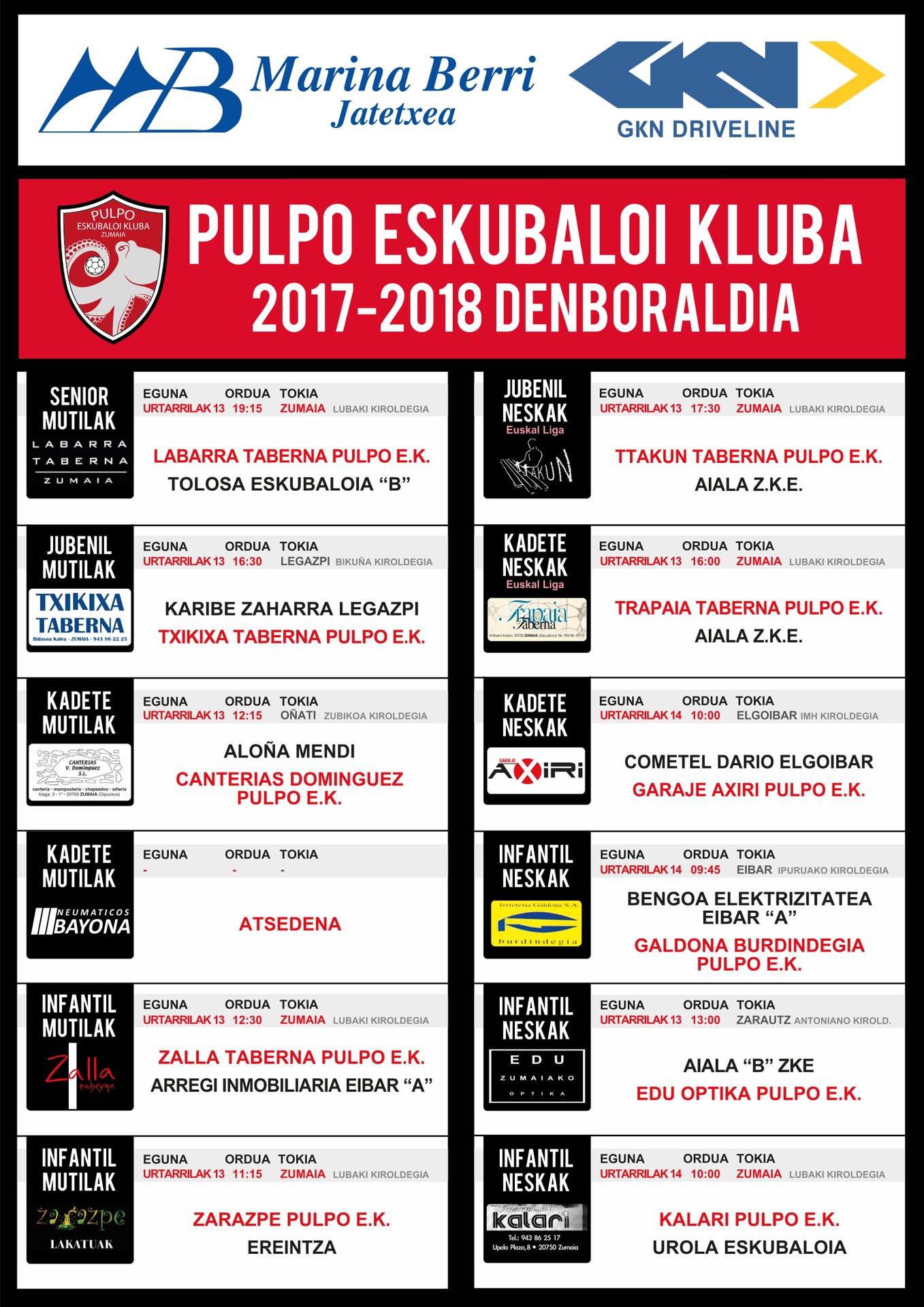 2018 urteko lehen partiduen ordutegia