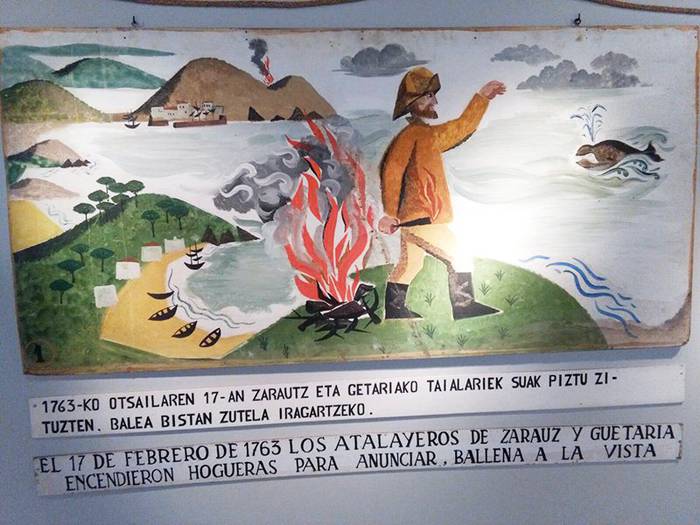 1763an Getaria eta Zarautz artean harrapatutako baleen margolanak Untzi Museoan
