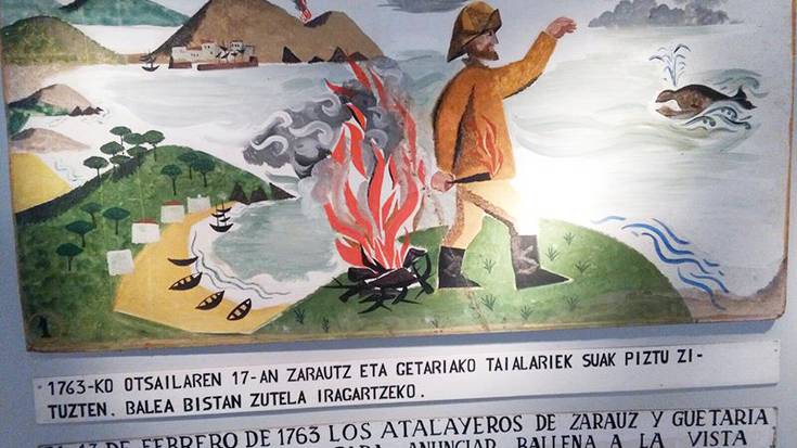 1763an Getaria eta Zarautz artean harrapatutako baleen margolanak Untzi Museoan