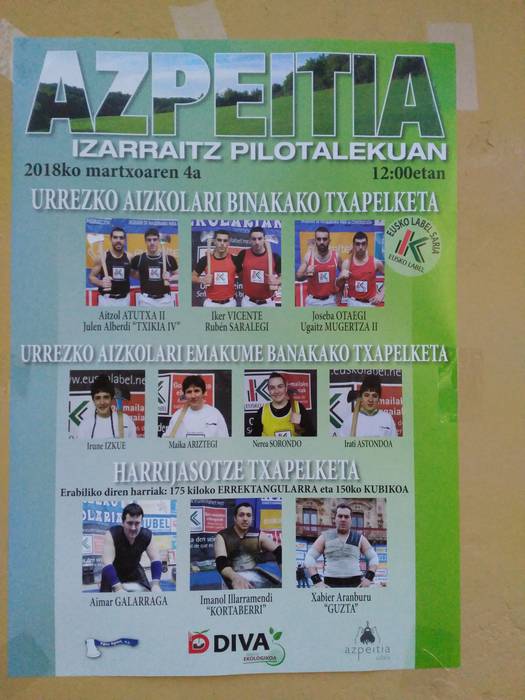 Igandean Izarraitz pilotalekuan jokatuko diren herri kirol finaletarako sarrerak zozkatuko ditu Azpeitiko Udalak