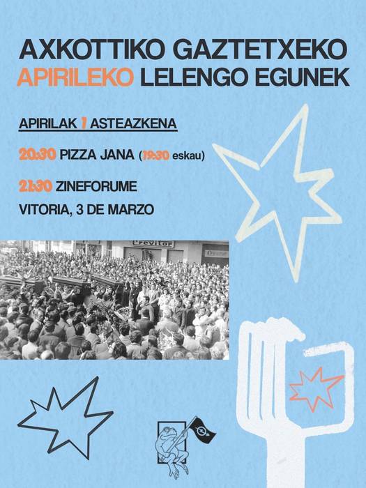 Egitaraua: pizza jana eta zineforum saioa Gaztetxean