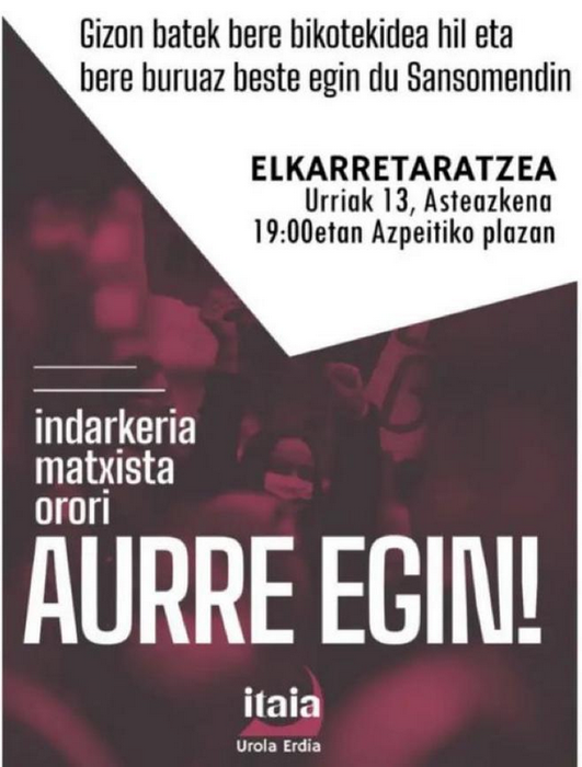 Elkarretaratzea: 'Indarkeria matxista orori aurre egin'