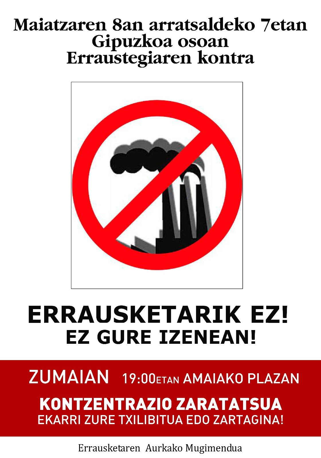 Erraustegiaren aurkako kontzentrazio zaratatsua egingo da astelehenean