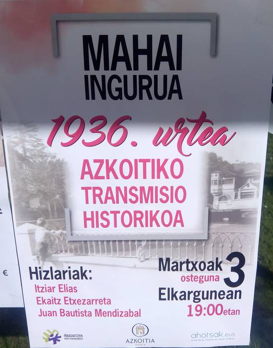 "1936. urtea: Azkoitiko Transmisio Historikoa" mahai ingurua, bihar, Elkargunean 