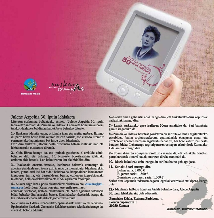 Julene Azpeitia 30. Literatur Lehiaketan parte hartzeko azken egunak