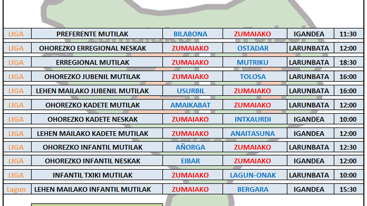 Asteburu honetako futbol partiden ordutegia