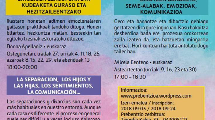 Ongizate fisikoa eta emozionala lantzeko tailerrak irailetik abendura bitartean