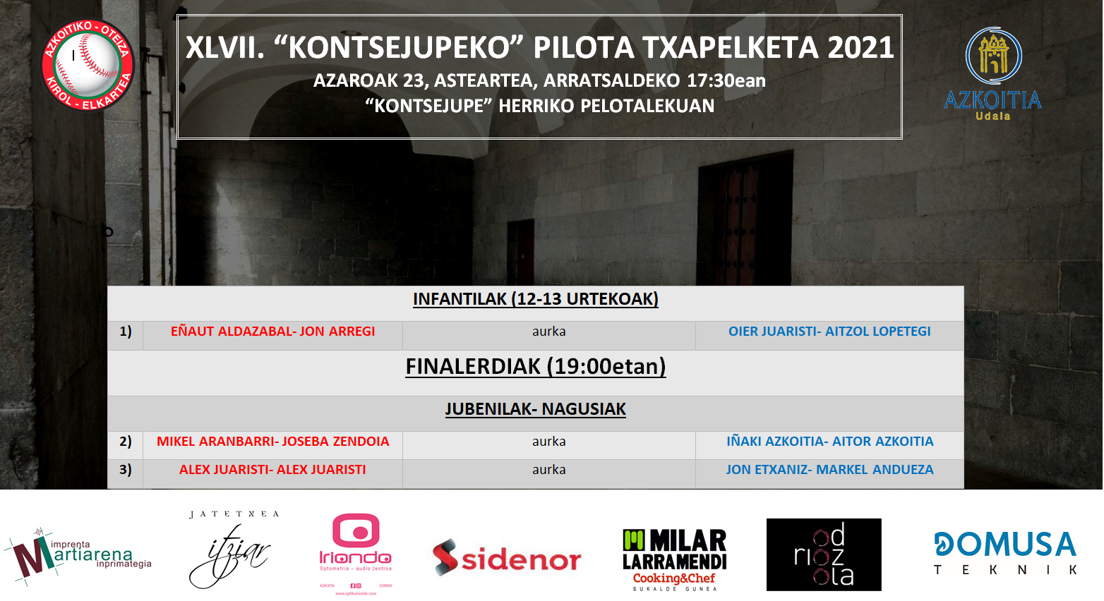 Kontzejupe pilota txapelketako finalerdien egutegia
