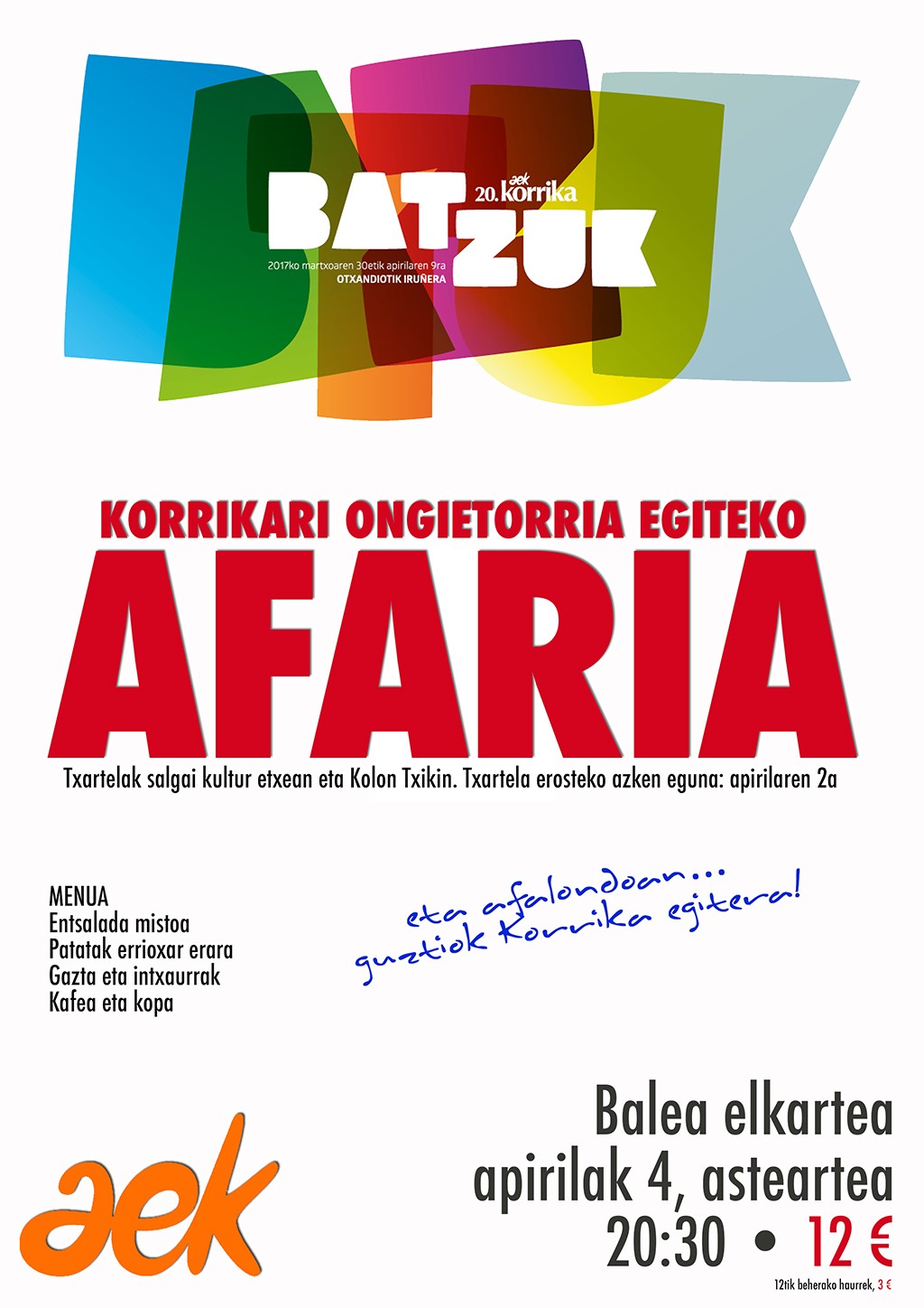 Korrikari ongietorria egiteko afaria