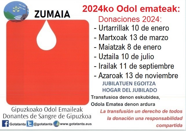Zumaiako Odol Emaileen 2024 urteko egutegia