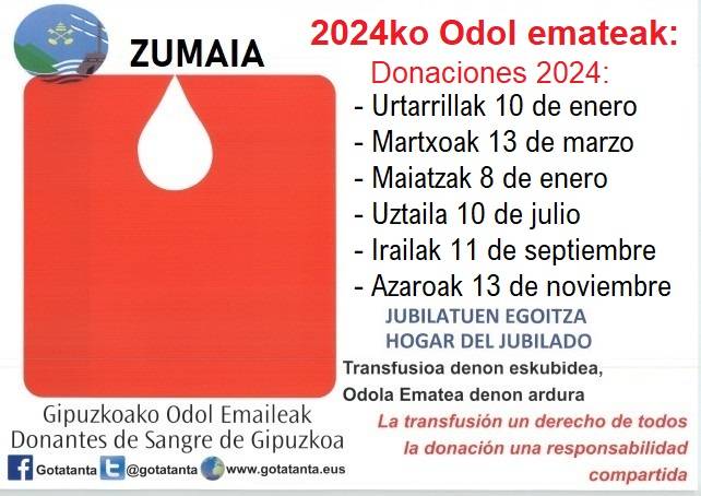 Zumaiako Odol Emaileen 2024 urteko egutegia