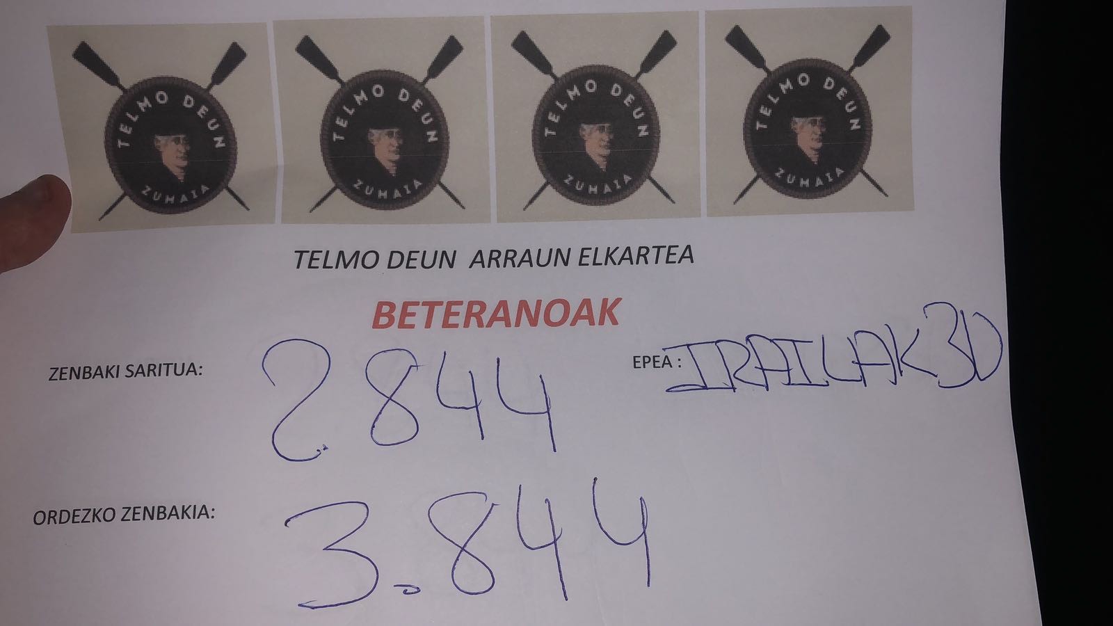 Telmo Deuneko beteranoen zozketak badu zenbaki irabazlea